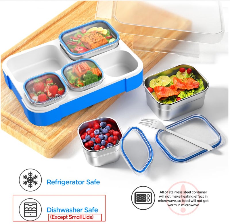 DaCool Lunch Box Stainless Steel Bento for Kids Adults Leakproof BPA-Free with Lunch Bag Metal Lunch Containers Tray 5-Compartment with Fork for Boy Food Snack Containers for School Outdoors Navy-Blue - Image 4